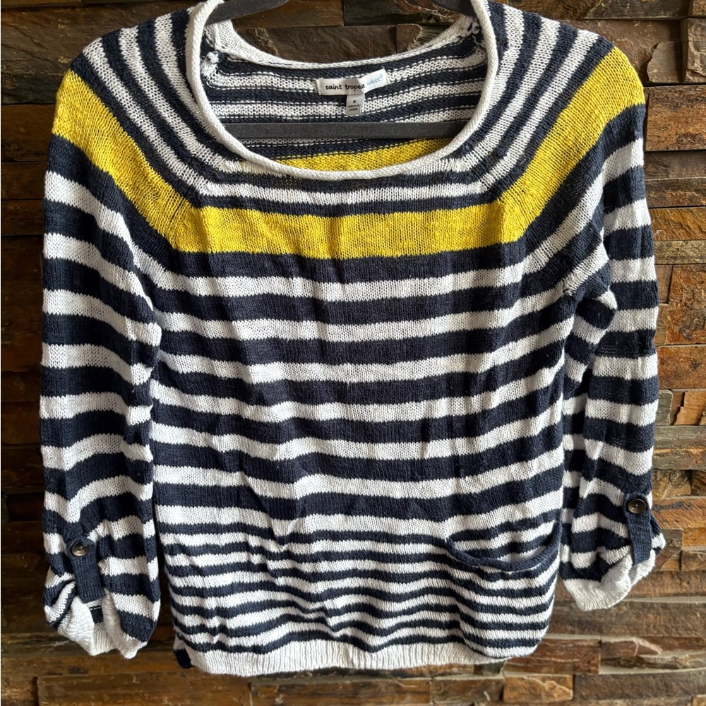 Saint Tropez West Navy and Yellow Striped Sweater